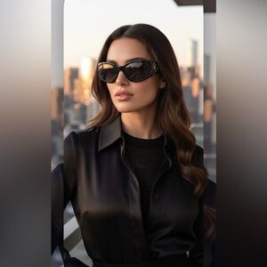 Bvlgari Oversized Black Sunglasses + Case OS NWOT